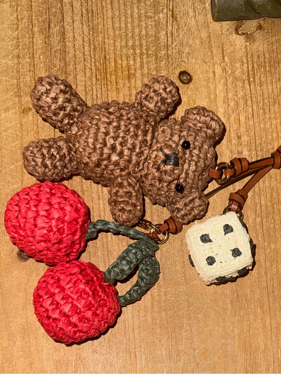 Coach Accessories - Coach Brown Bear, Red Cherry & Cream Dice Straw bag charm cluster